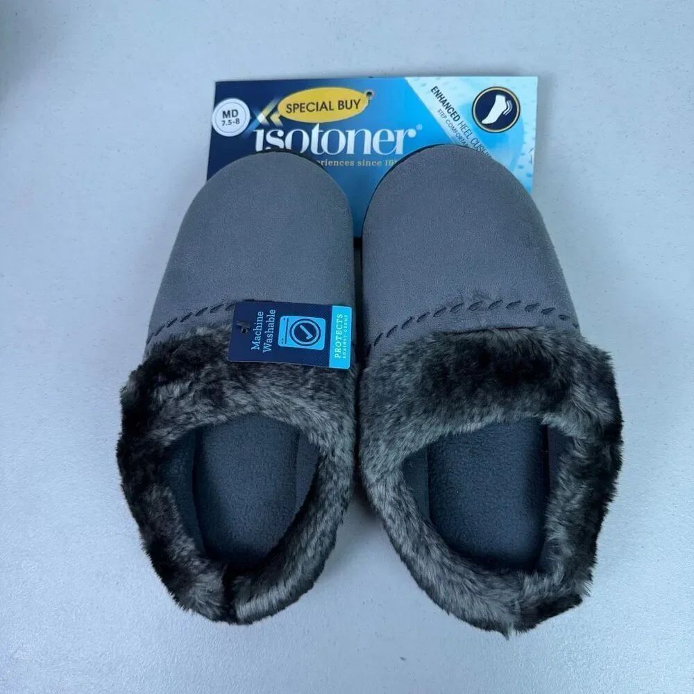 Isotoner Women's Ash Gray Slip On Clog Slippers Size Medium 7.5/8 Memory Foam